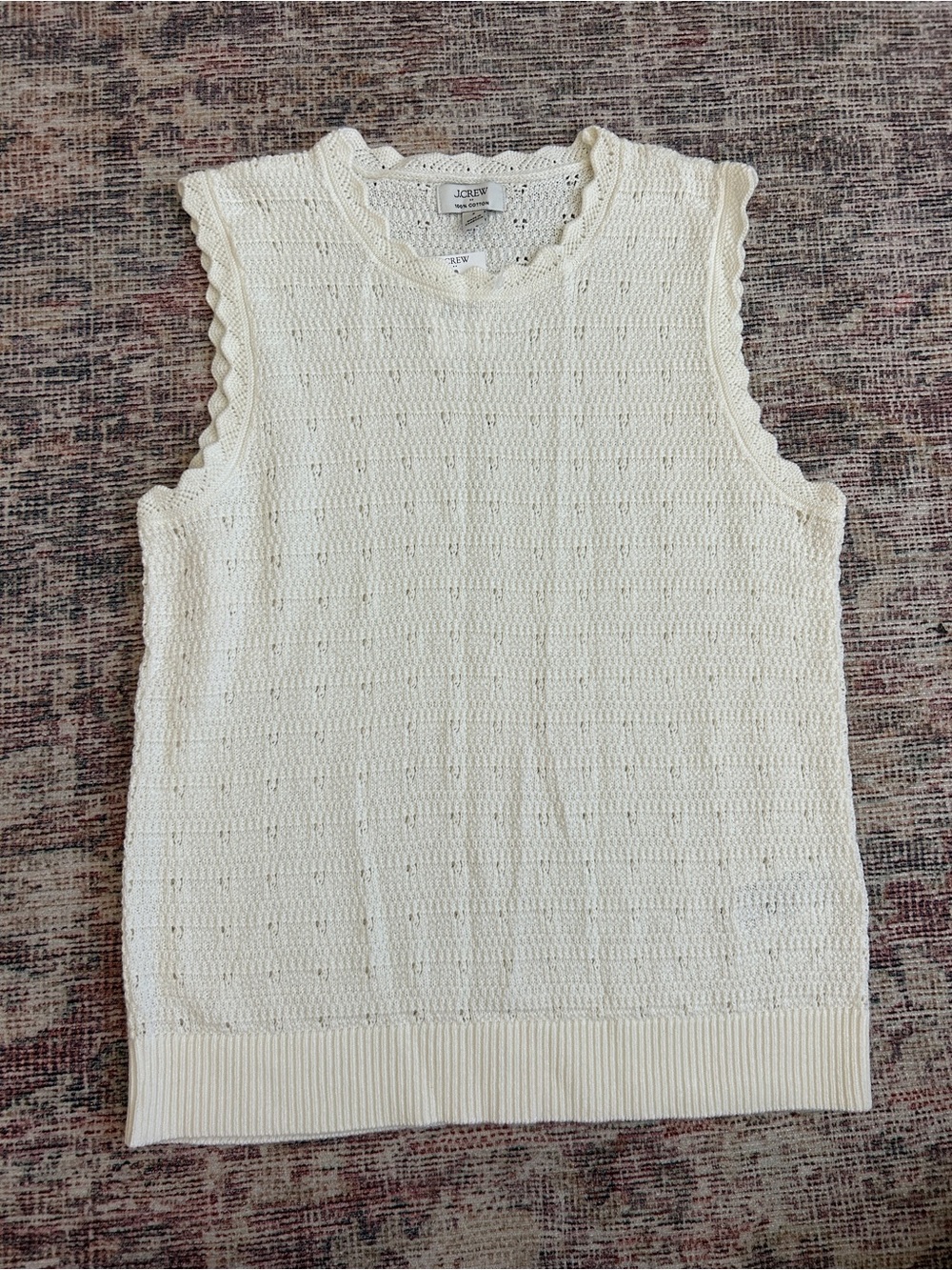 J. Crew Cream Knit Scallop-Edge Sleeveless Tank